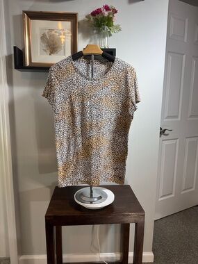 PINK Victoria's Secret Leopard Print Short-Sleeve Top - Tan/Black 100% Cotton